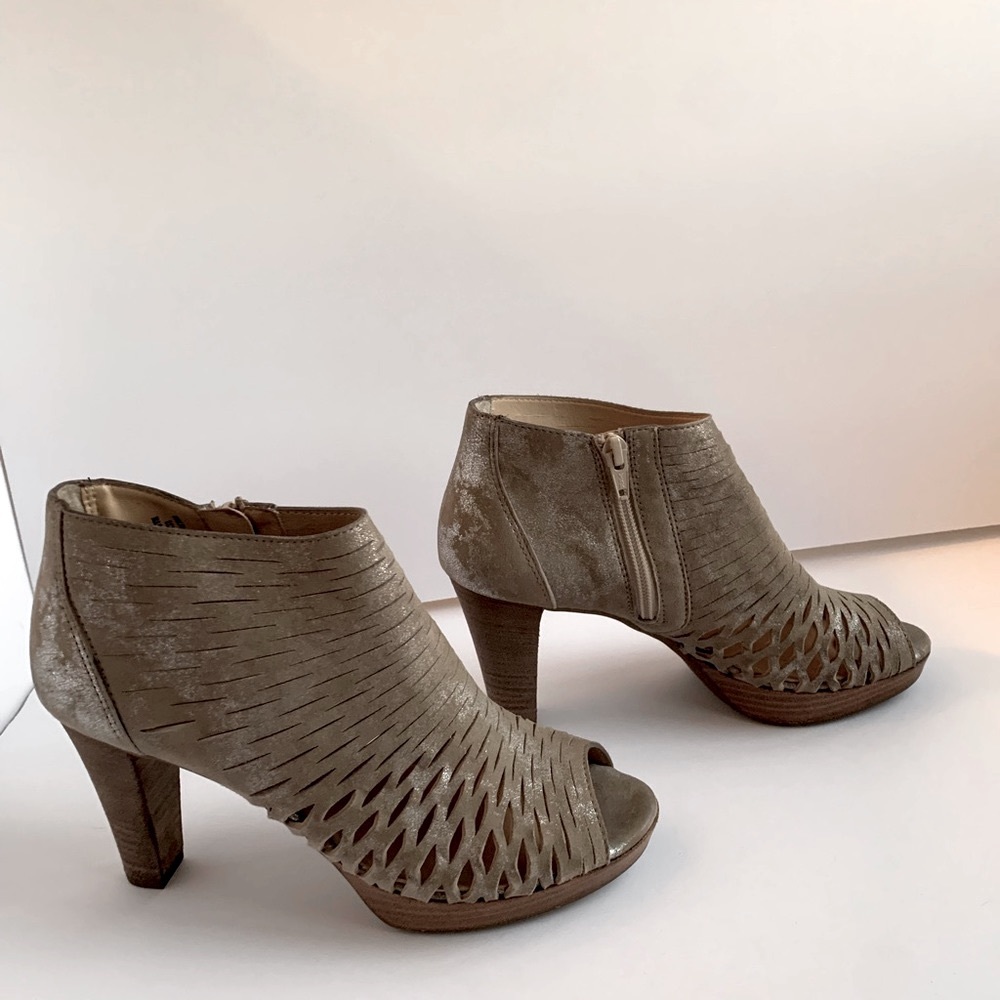 Paul Green Metallic Peep Toe Perforated Bootie - Picture 3 of 8
